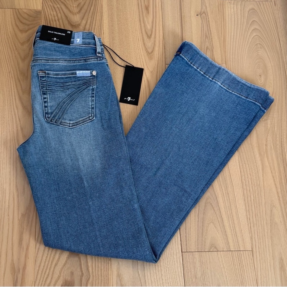 7 For All Mankind Tailorless Dojo Jeans Women's Flare Leg Trousers NWT Size 25 - Picture 8 of 8